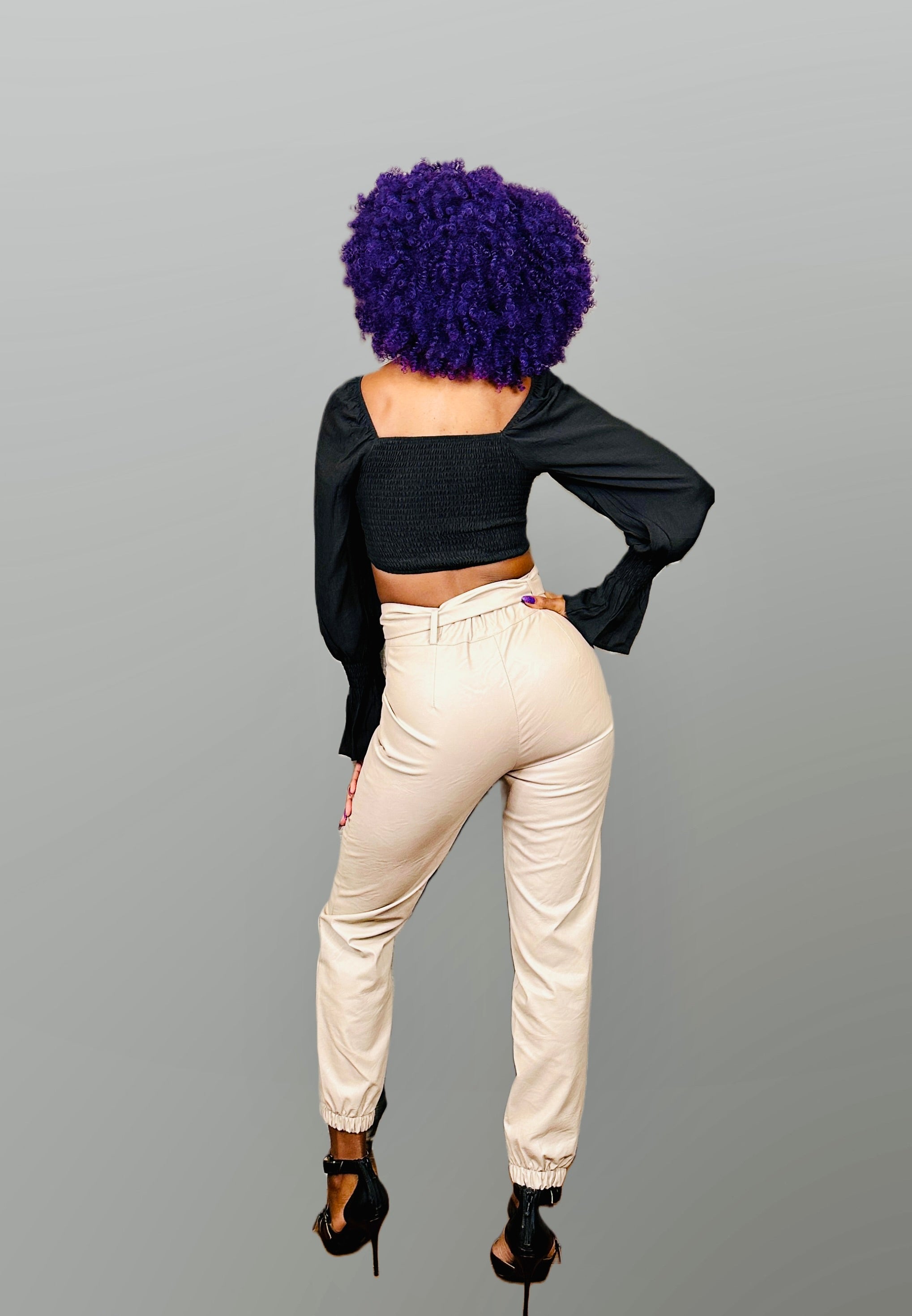 Faux Leather Belted Jogger Pants