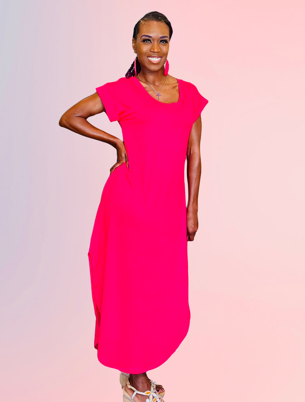 Cap Sleeve V Neck Maxi Dress