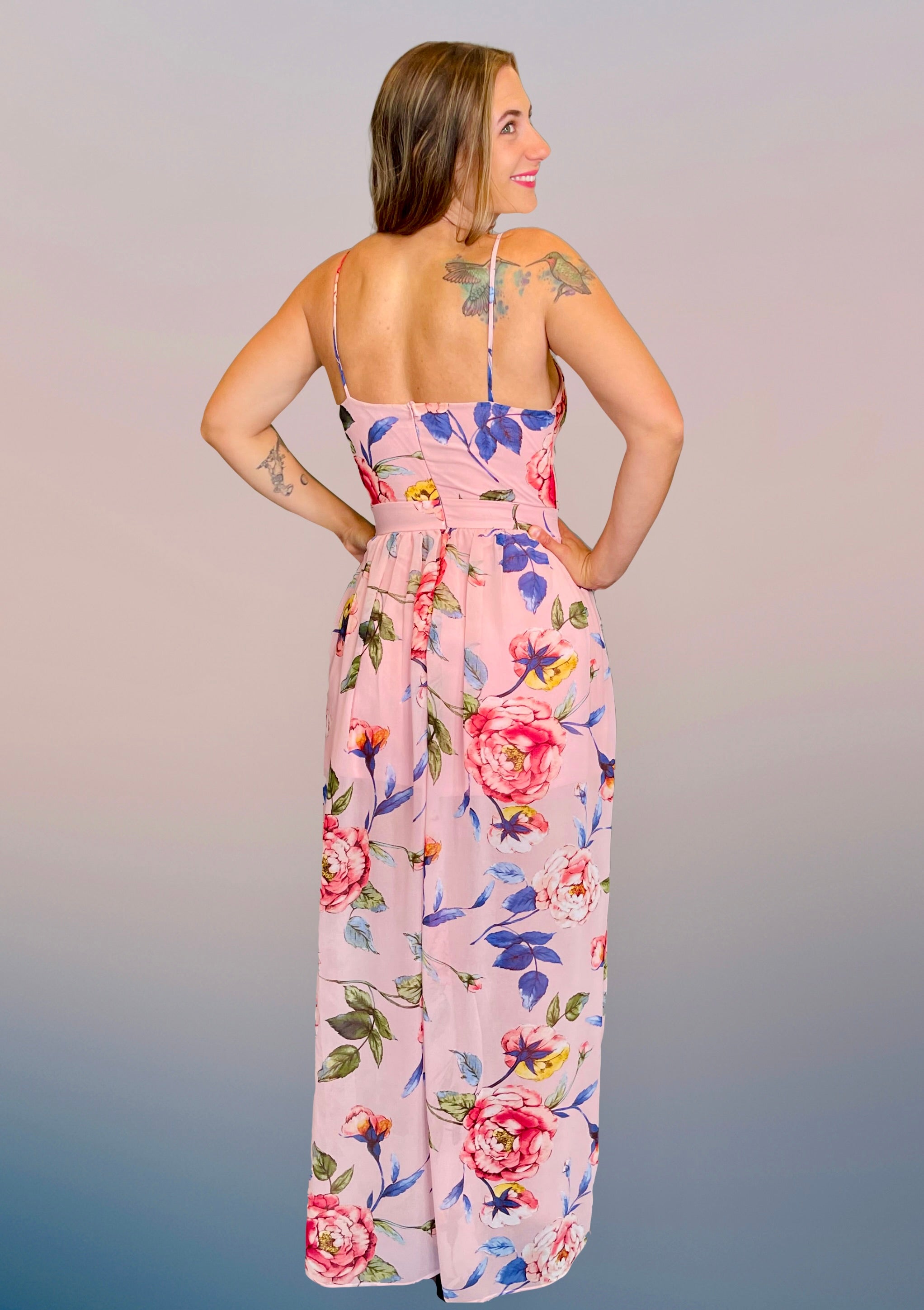 Sheer Mesh & Floral Maxi Dress
