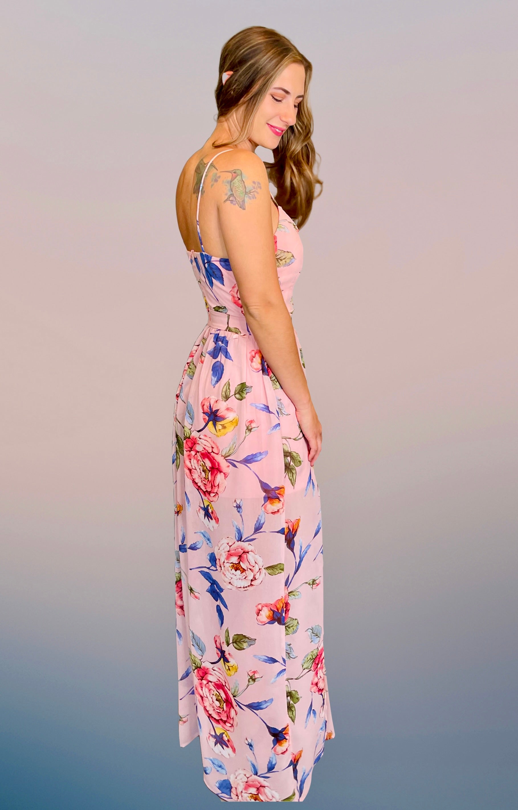 Sheer Mesh & Floral Maxi Dress