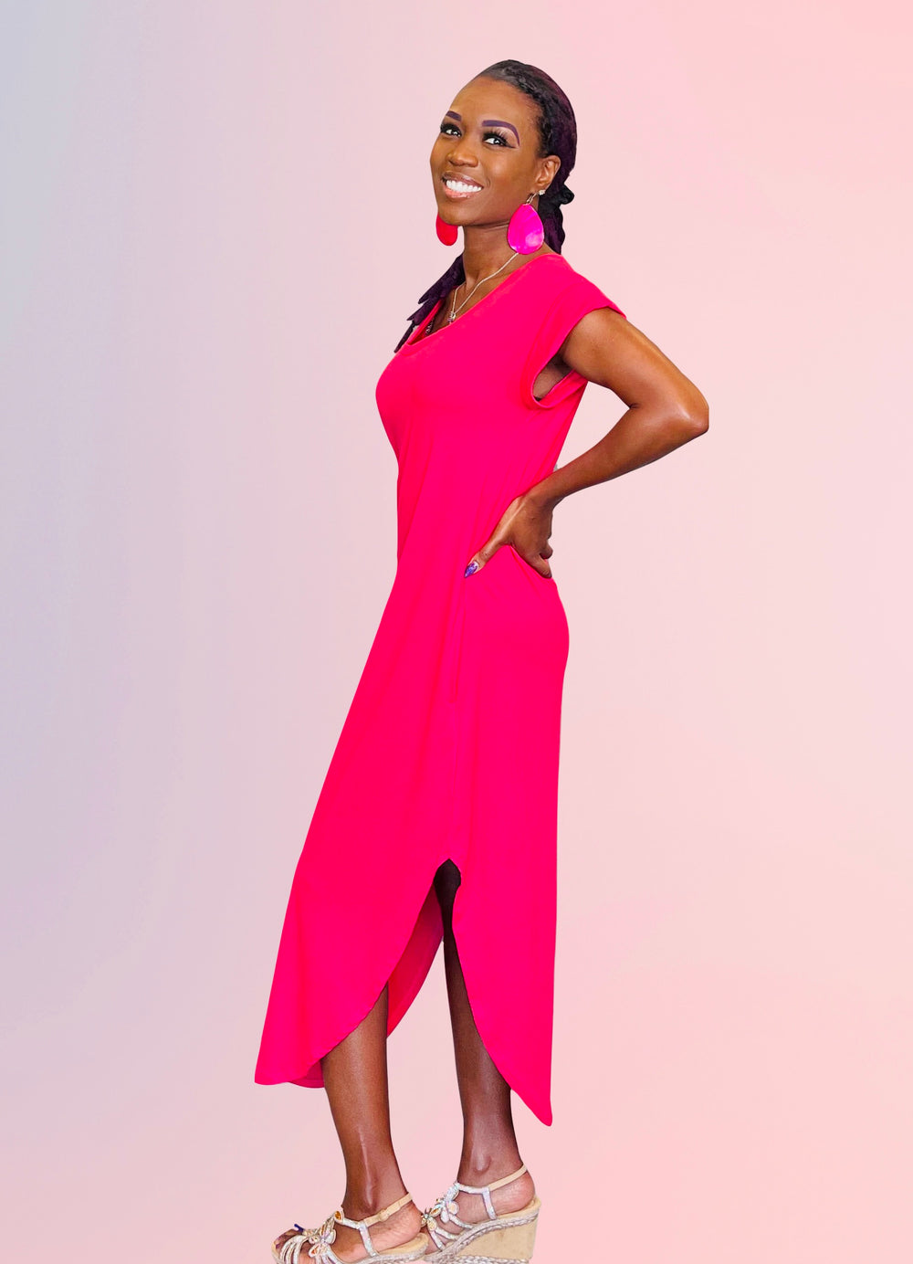 Cap Sleeve V Neck Maxi Dress